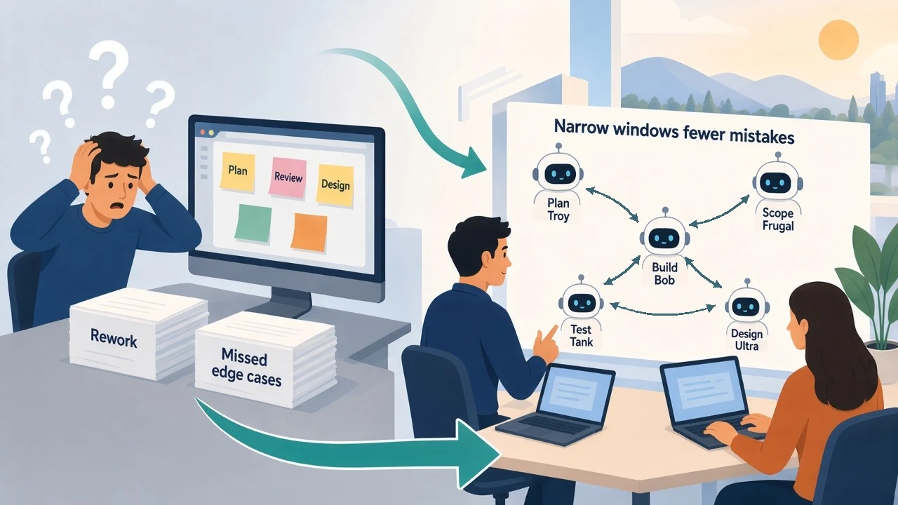 From one overloaded chat to narrow bot windows that talk to each other